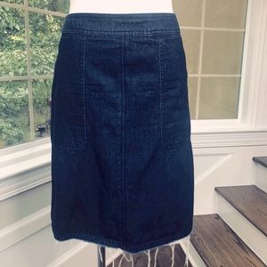 Boden distressed raw hem denim skirt